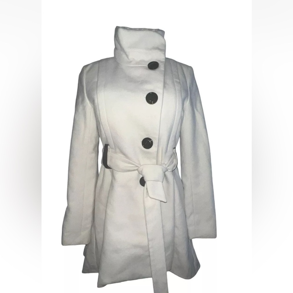 Steve madden blush white hi-low skirted trench coat mid length beltes size S